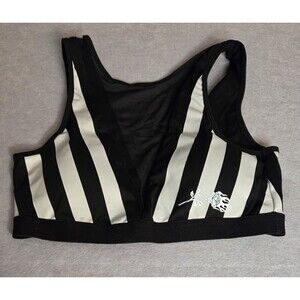CIVIL REGIME Women’s Black White Striped Sports Bra Sz M  Flaming Rose NWOT